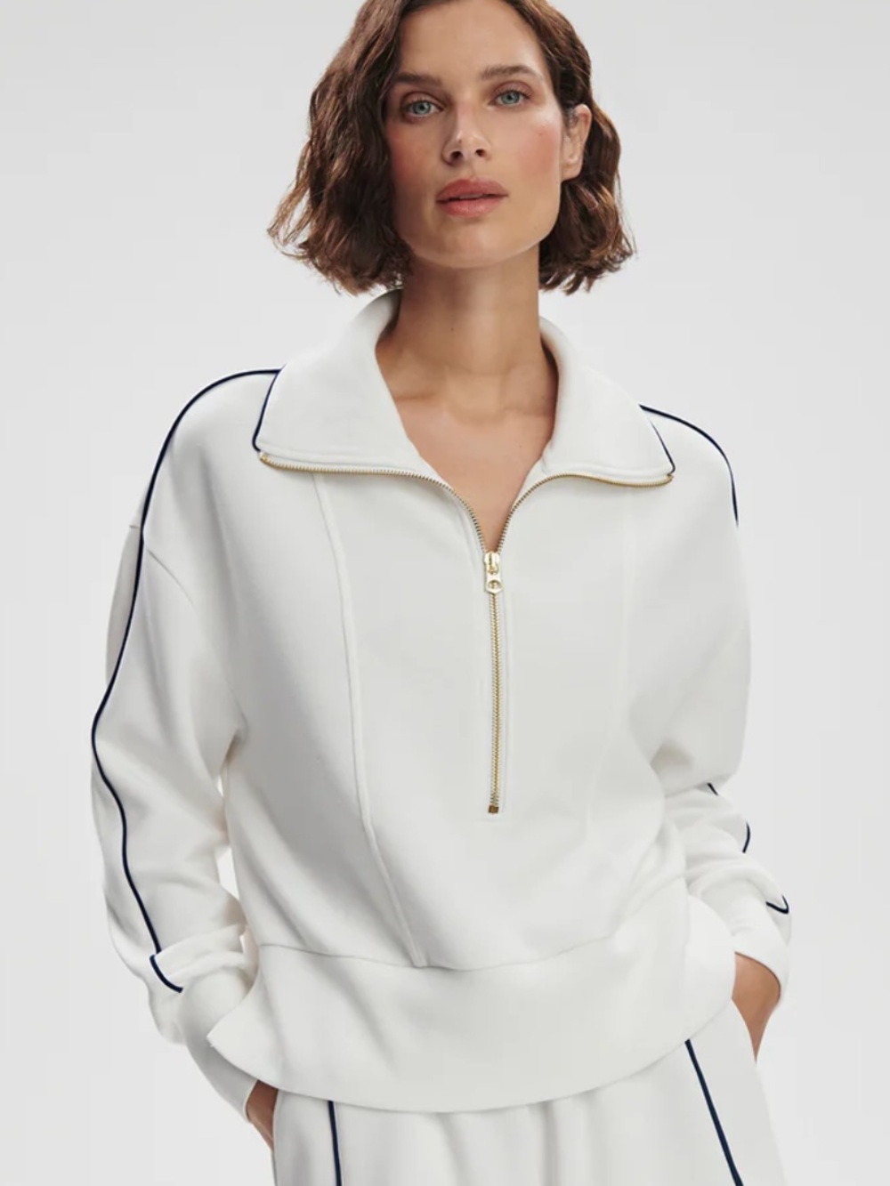Varley Davenport Half-Zip Sweat Double Soft Sweatshirt White Womens Medium